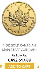 The price of a 1 oz random gold maple from goldstocklive.com