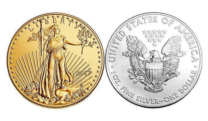 A silver and gold coin.