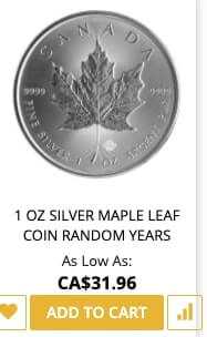The price of a 1 oz random silver maple from goldstocklive.com
