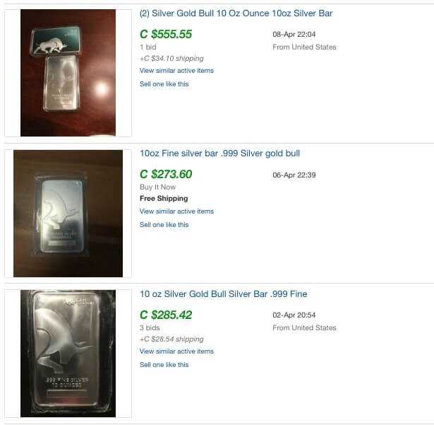 Silvergoldbull sold listing on eBay