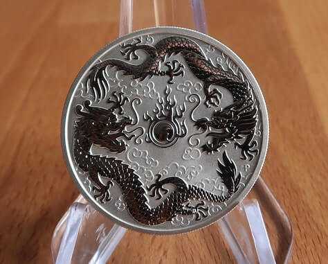 The reverse of the 2019 Perth Mint Double Dragon coin.