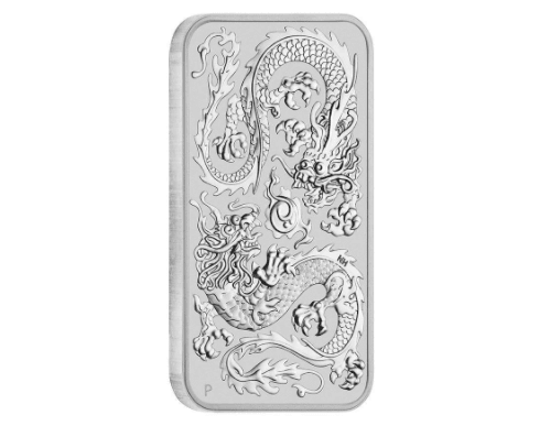 An image of a 2020 silver Australian 1 oz. dragon bar coin.