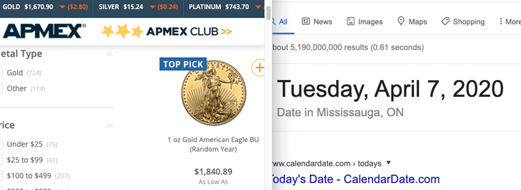 Current price of an American Silver Eagle on Apmex.com
